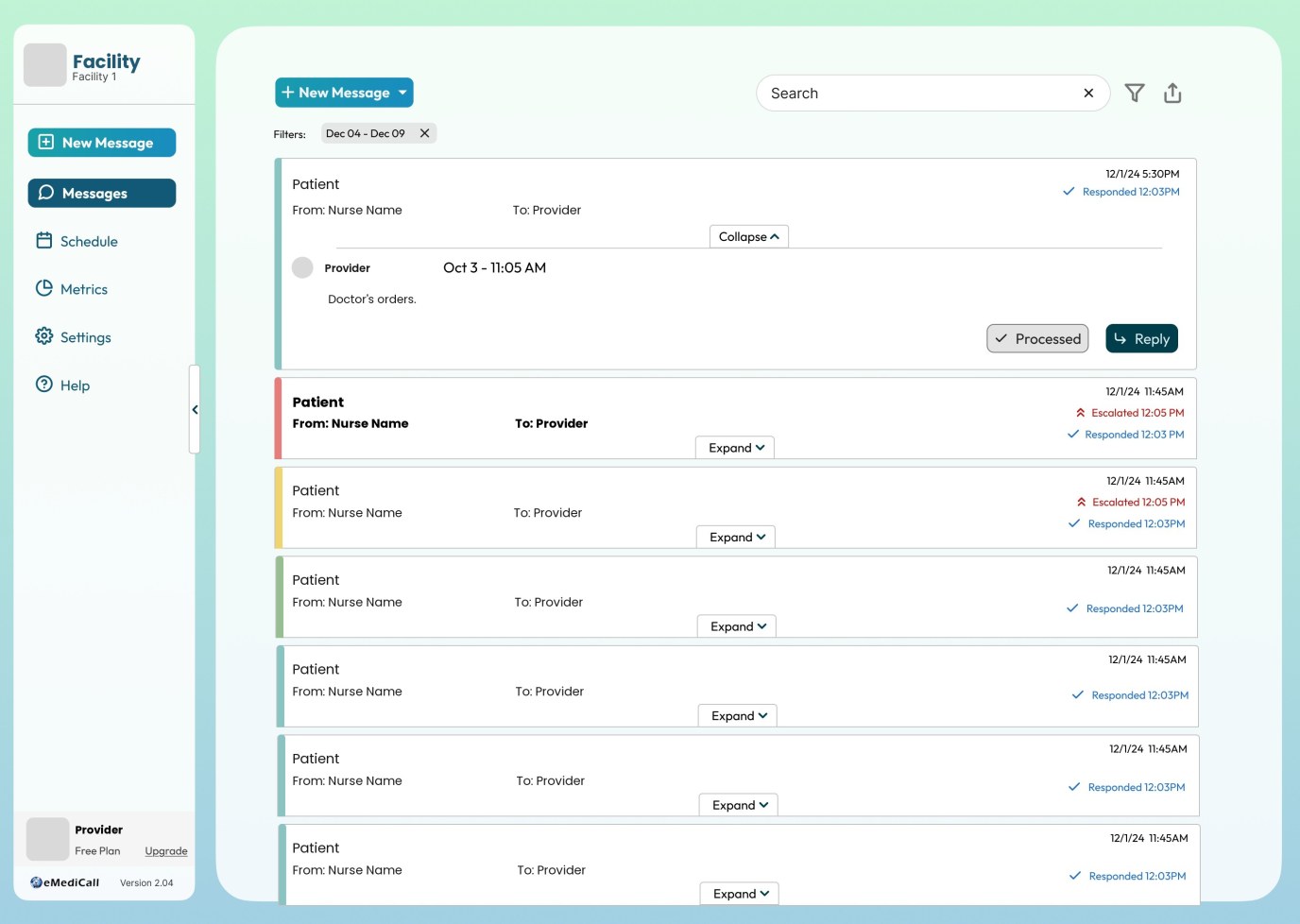 eMediCall clinical messaging screen